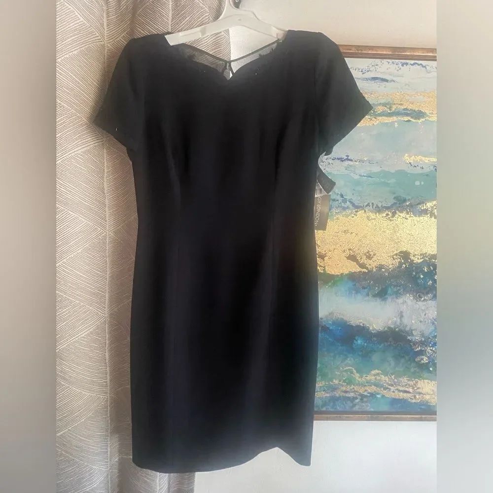 MAGGY LONDON Dress Lacy black evening dress size 10 embroidery NWT